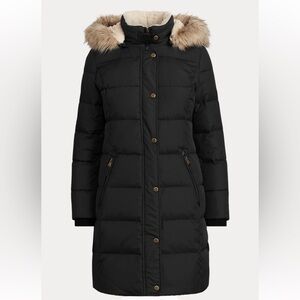 NWT Lauren Ralph Lauren Women's Faux Fur Trim Hooded Down Puffer Coat XS Black